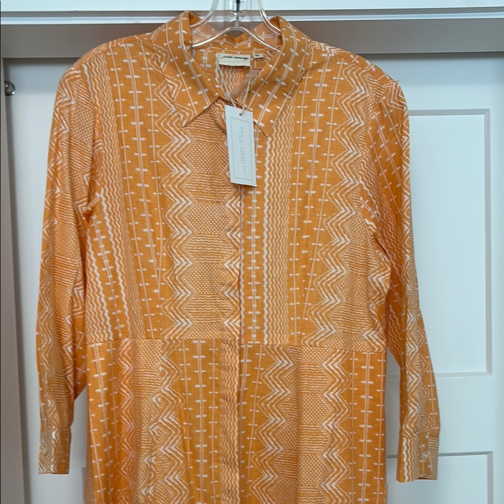 Julia Armory NWT Elegant Orange Geometric 3/4 Sleeve Dress With Pockets